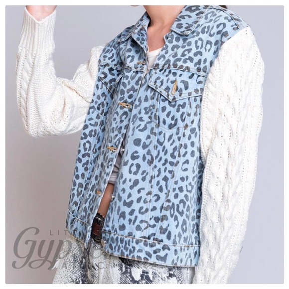 TAKING DOWN 4/5/24 POL Snow Leopard Denim & Cable Knit Jacket - Picture 8 of 14